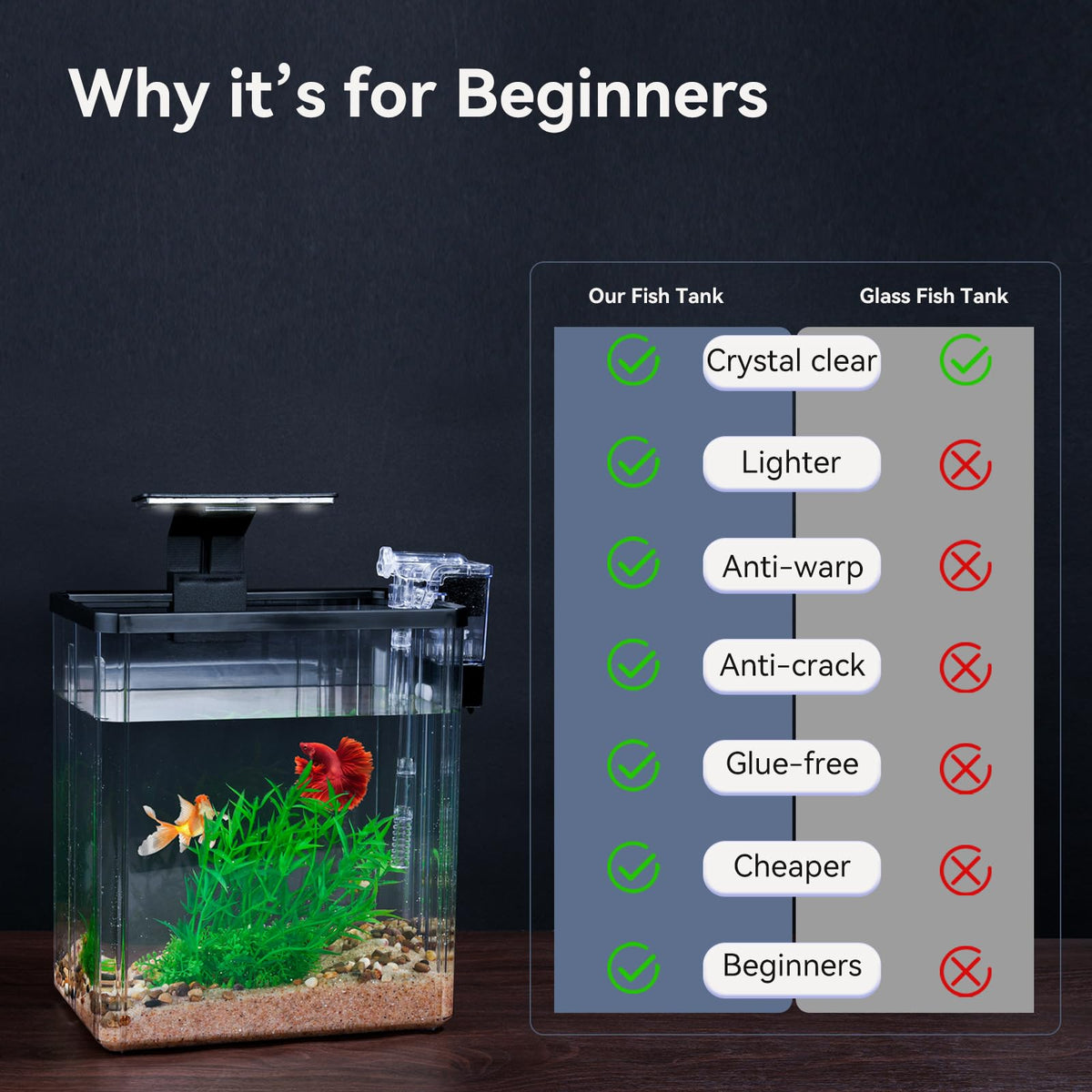 1.5 Gallon Aquarium Starter Kit with Filteration Lighting G787