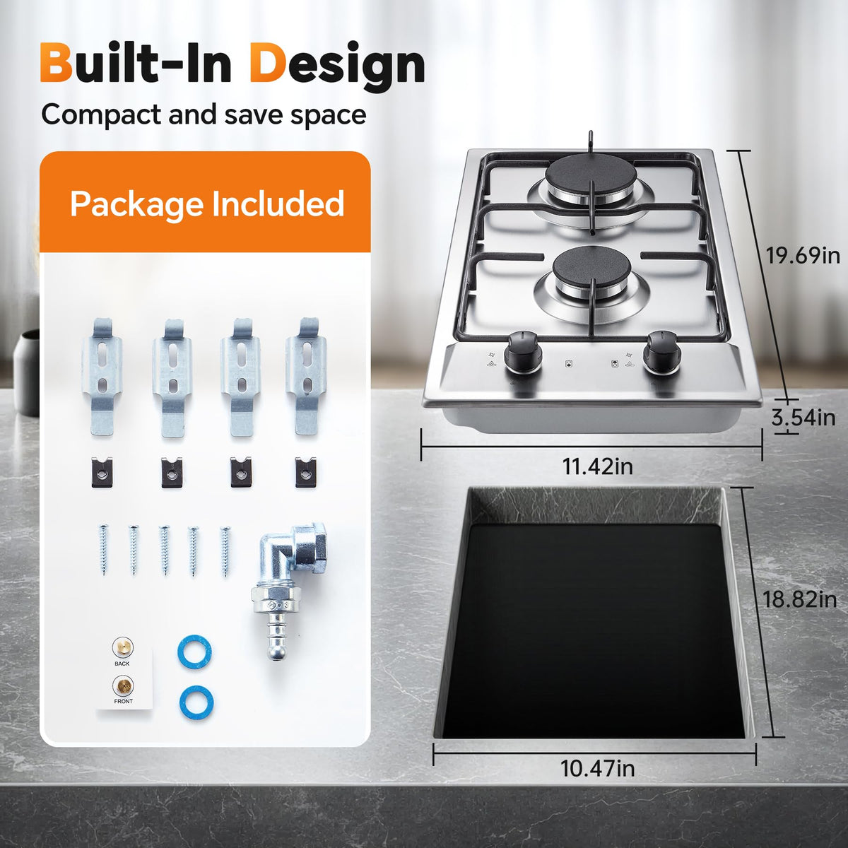 12 Inch 2 Burner Stainless Steel Gas Cooktop X807374