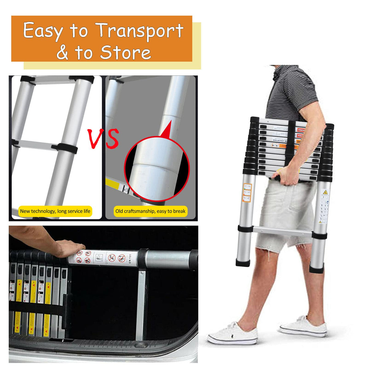 20.3ft Aluminum Telescoping Ladder with Hooks G70624