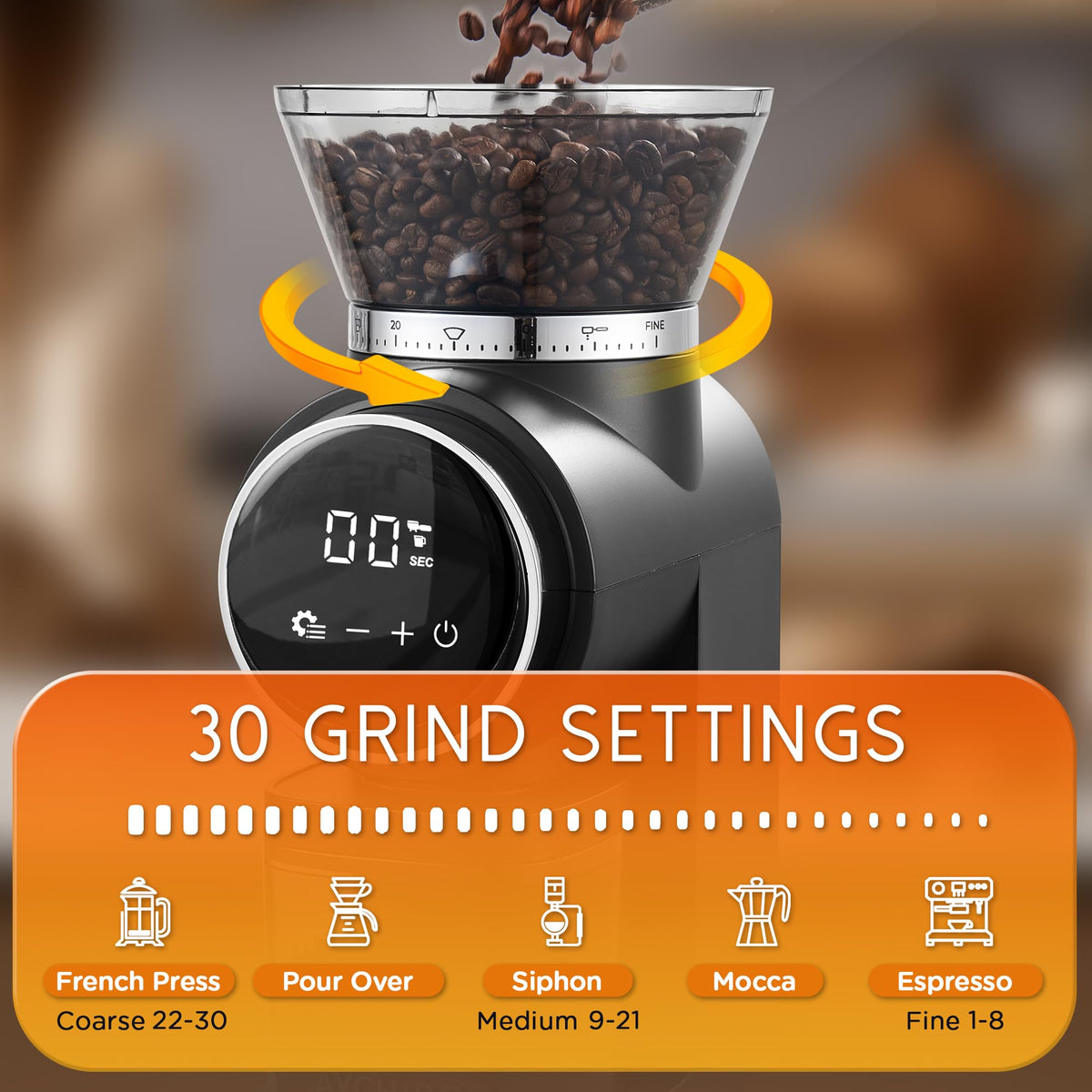 Conical Burr Electric Coffee Grinder with 30 Settings Z640