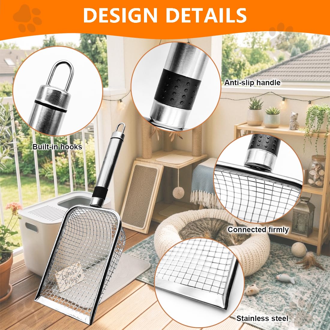 Cat Litter Scoop 2 Pack Stainless Steel Handle Mesh Sifter N424768