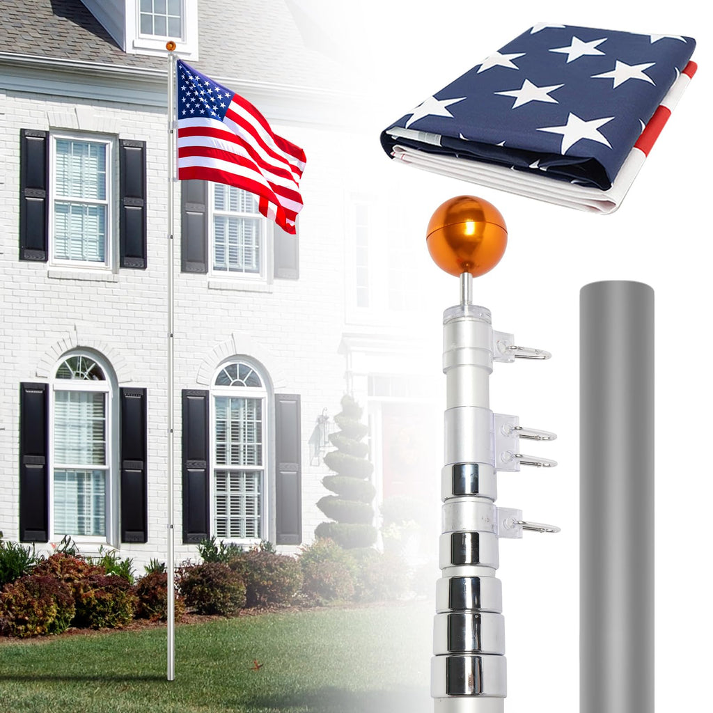20FT Sectional Heavy Duty Aluminum Flag Pole Kit with 3x5 ft American Flag P341