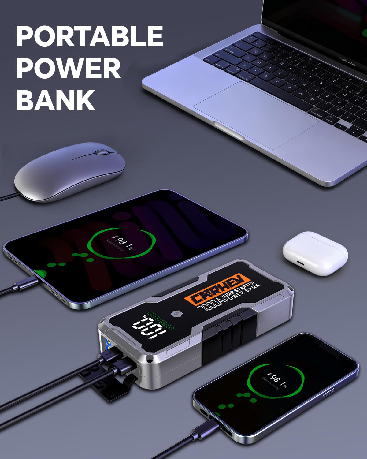 Car Battery Jump Starter Portable 12V with Jumper Cables LED Light D797