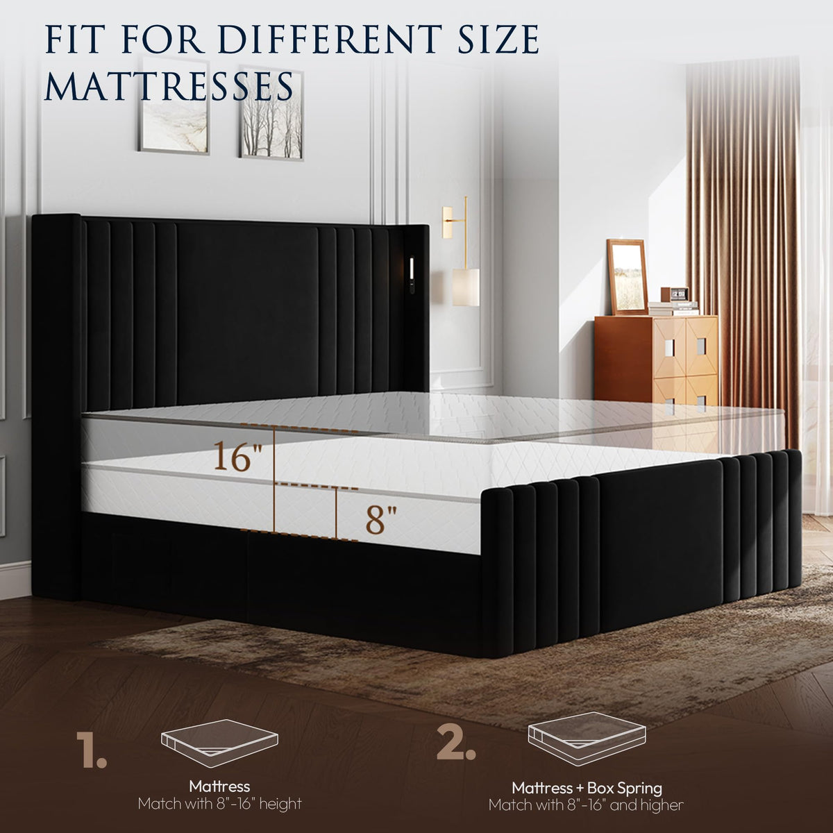 Queen Size Platform Bed Frame with Reading Lights Q18464
