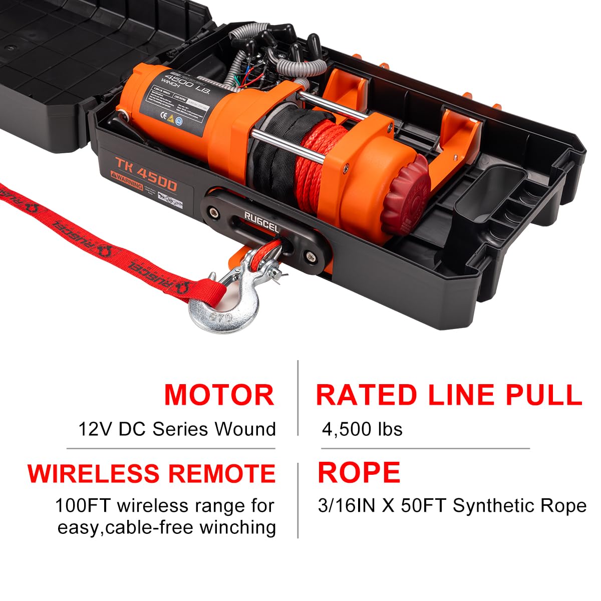 Portable 12V DC Electric Utility Winch 4500lb with Synthetic Rope B370768