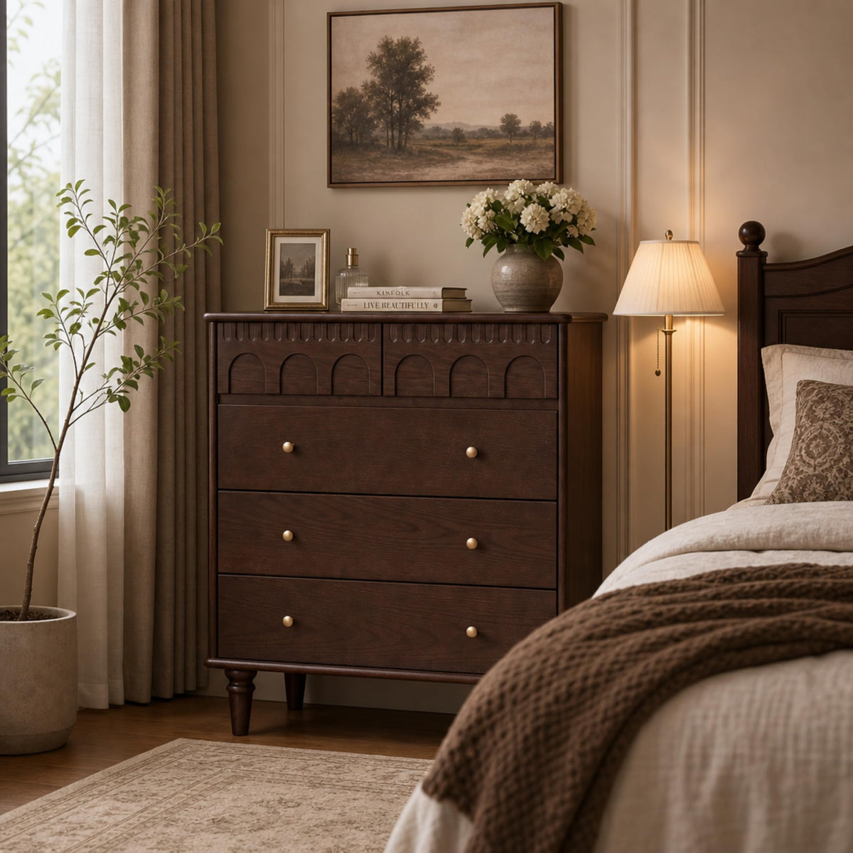100% Solid Wood 5 Drawers Nightstand W75381