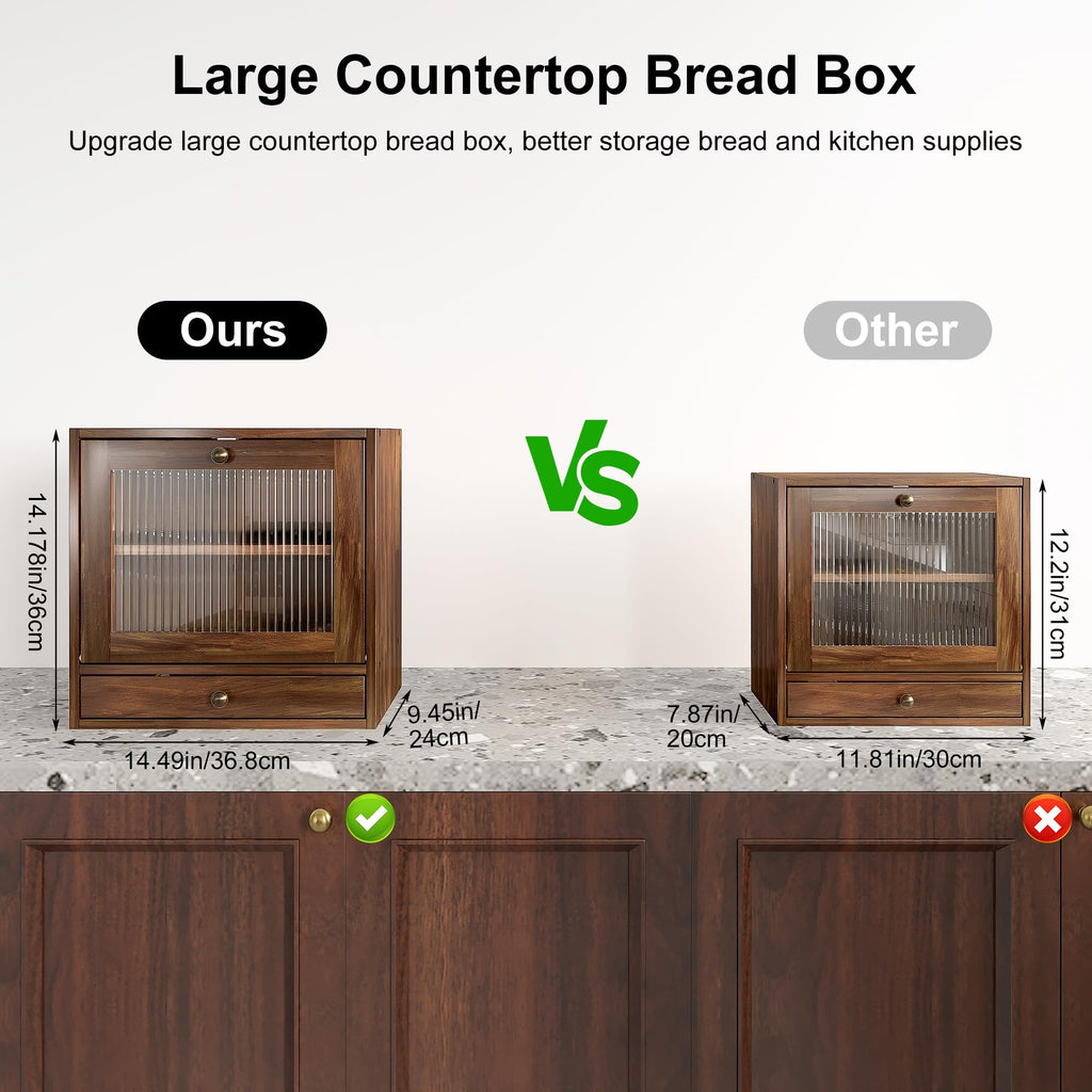 Wooden Bread Box with Drawer & Window P698736