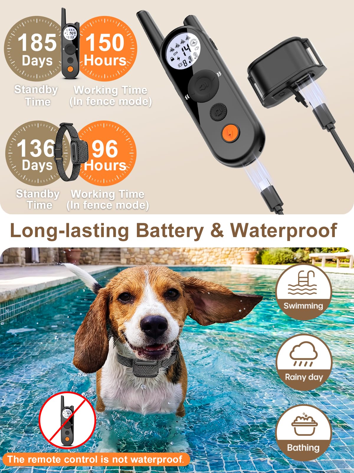 Wireless Dog Fence Up to 3500ft Waterproof Rechargeable Pet Containment System N6404
