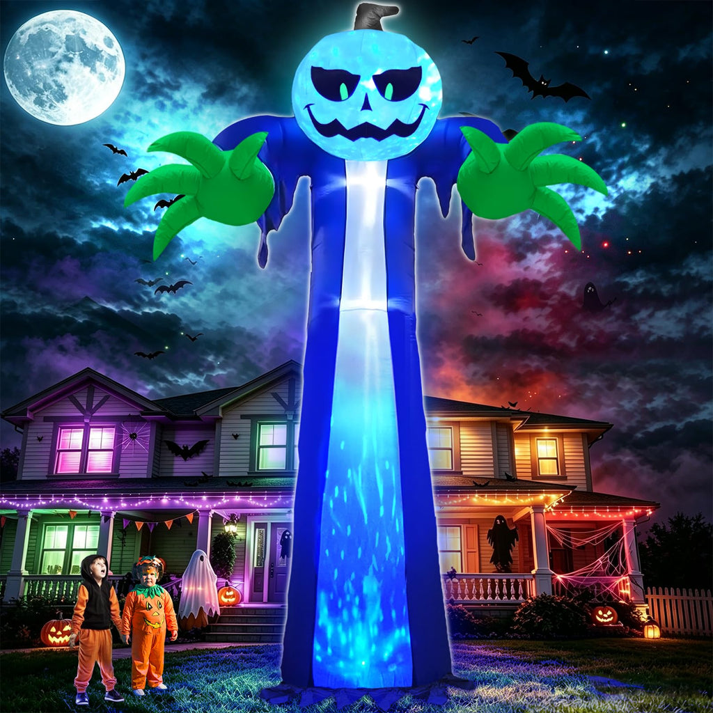 14 Ft Inflatable Pumpkin Ghost Decoration with Rotating LED Light O5179