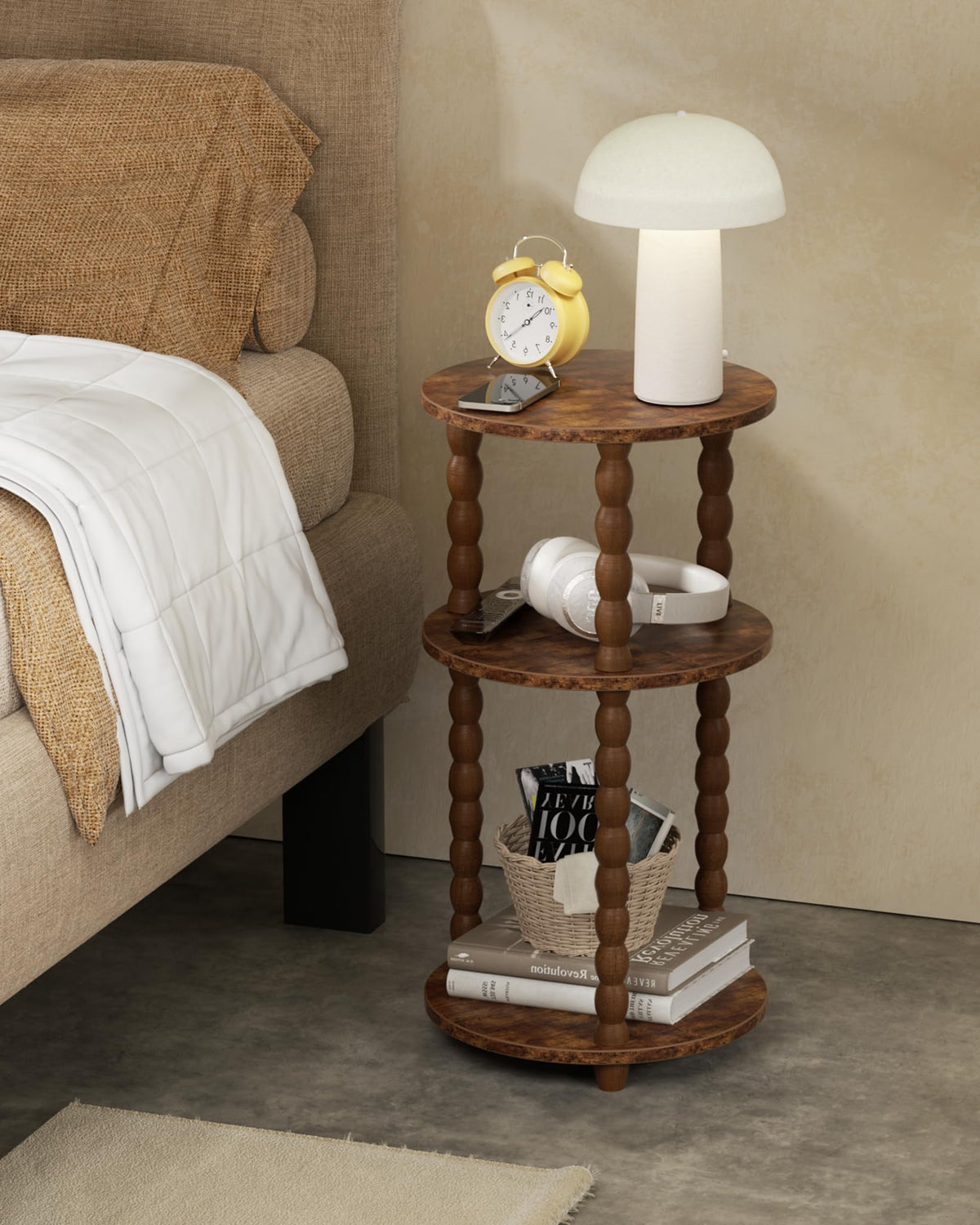 3 Tier Round Side Table with Spindle Wood Legs X92726