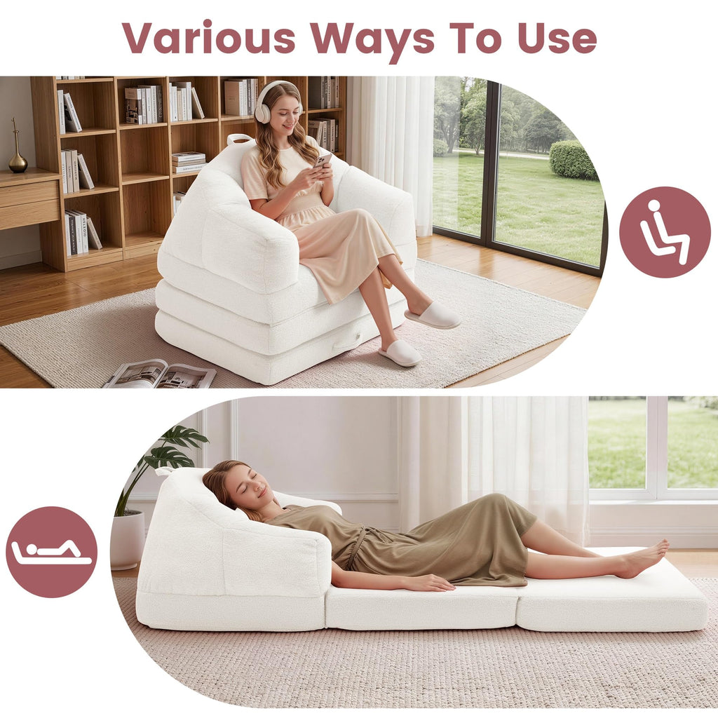 Beige 2 in 1 Convertible Sleeper Sofa Bed H45823