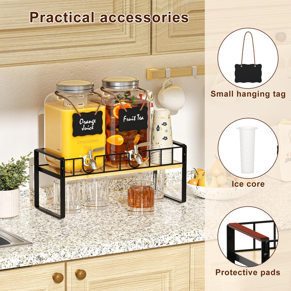 2 Pack 1 Gallon Glass Beverage Dispenser with Spigot and Ice Core P824738