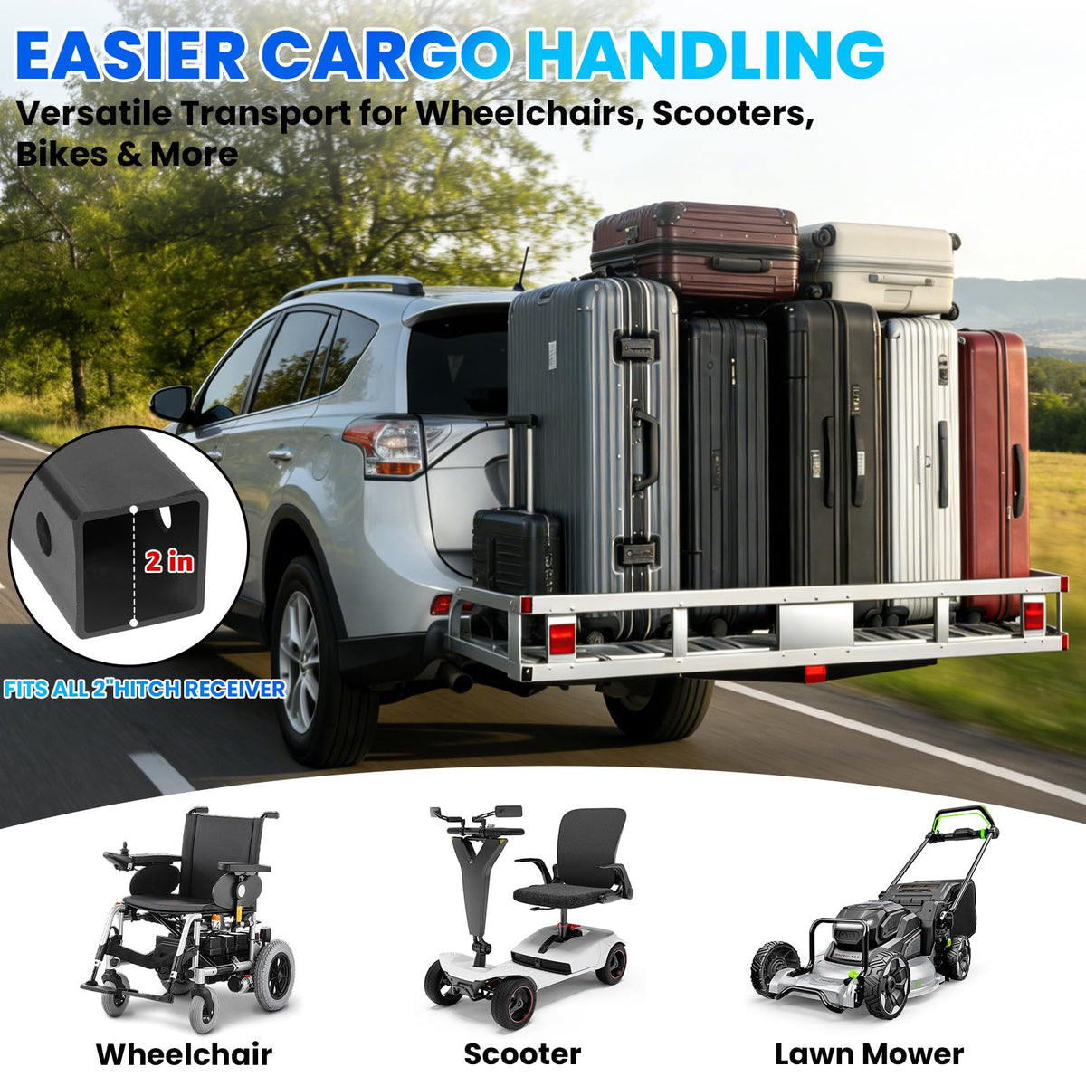 500LBS Heavy-Duty Aluminum Hitch Cargo Carrier with Ramp F203381