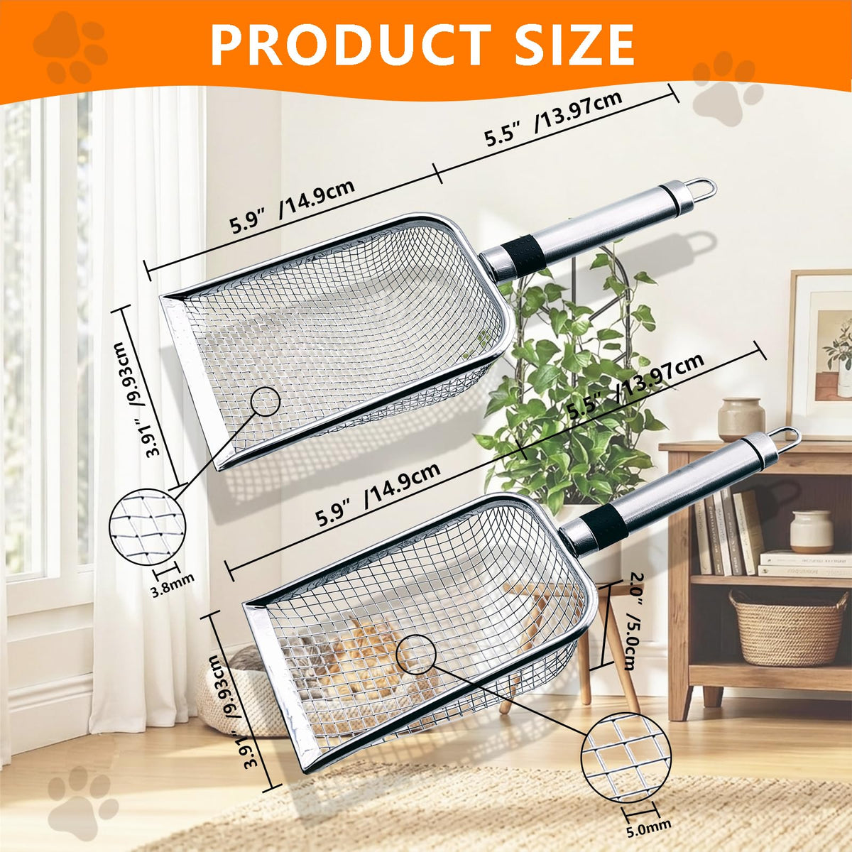 Cat Litter Scoop 2 Pack Stainless Steel Handle Mesh Sifter N424768