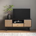 Black Oak Rattan TV Stand with Storage Doors C15813