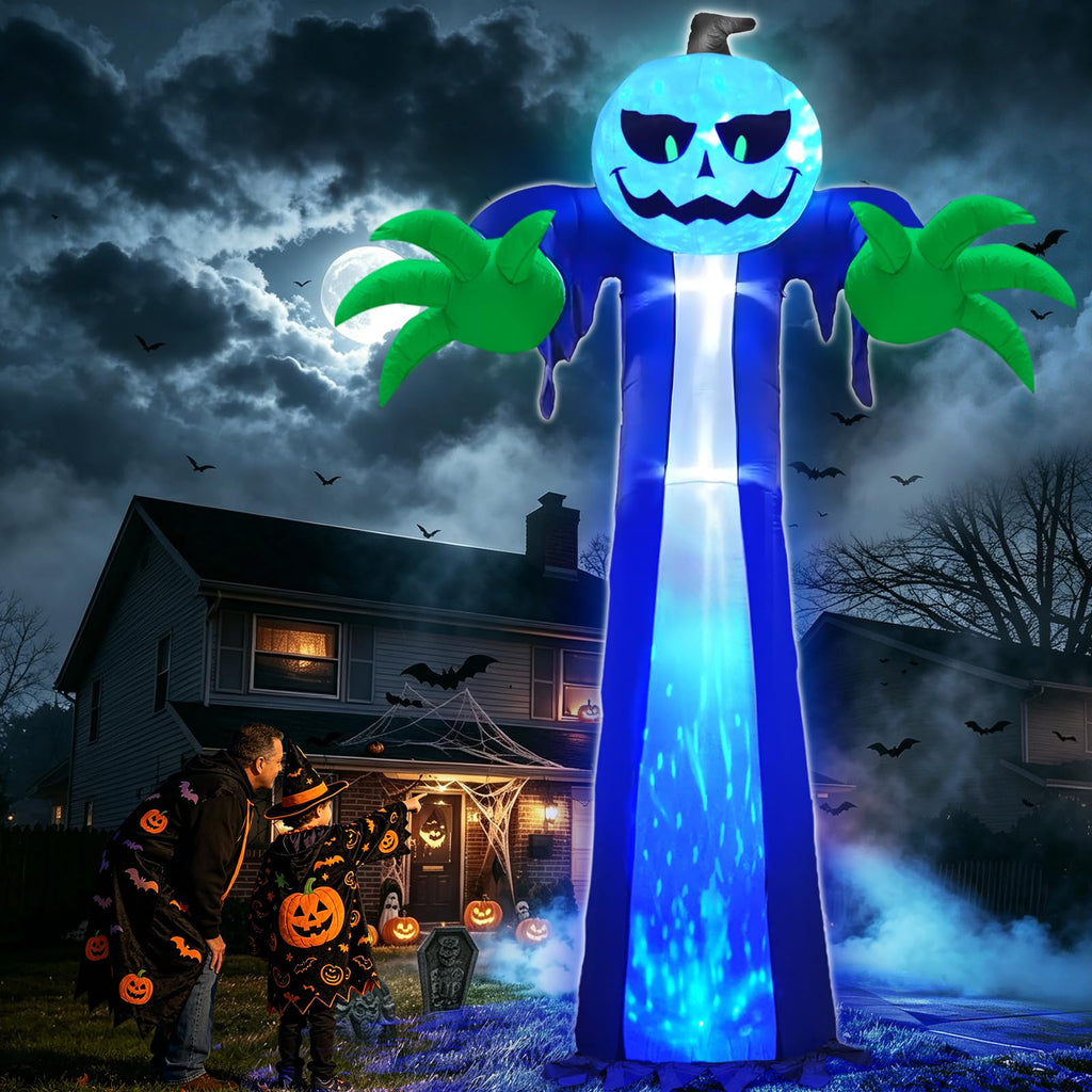 14 Ft Inflatable Pumpkin Ghost Decoration with Rotating LED Light O5179