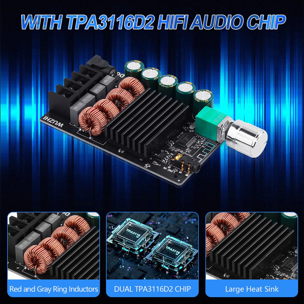 Bluetooth 5.0 Audio Amplifier Board 100W x 2 2.0 Channel Mini Amp X9077