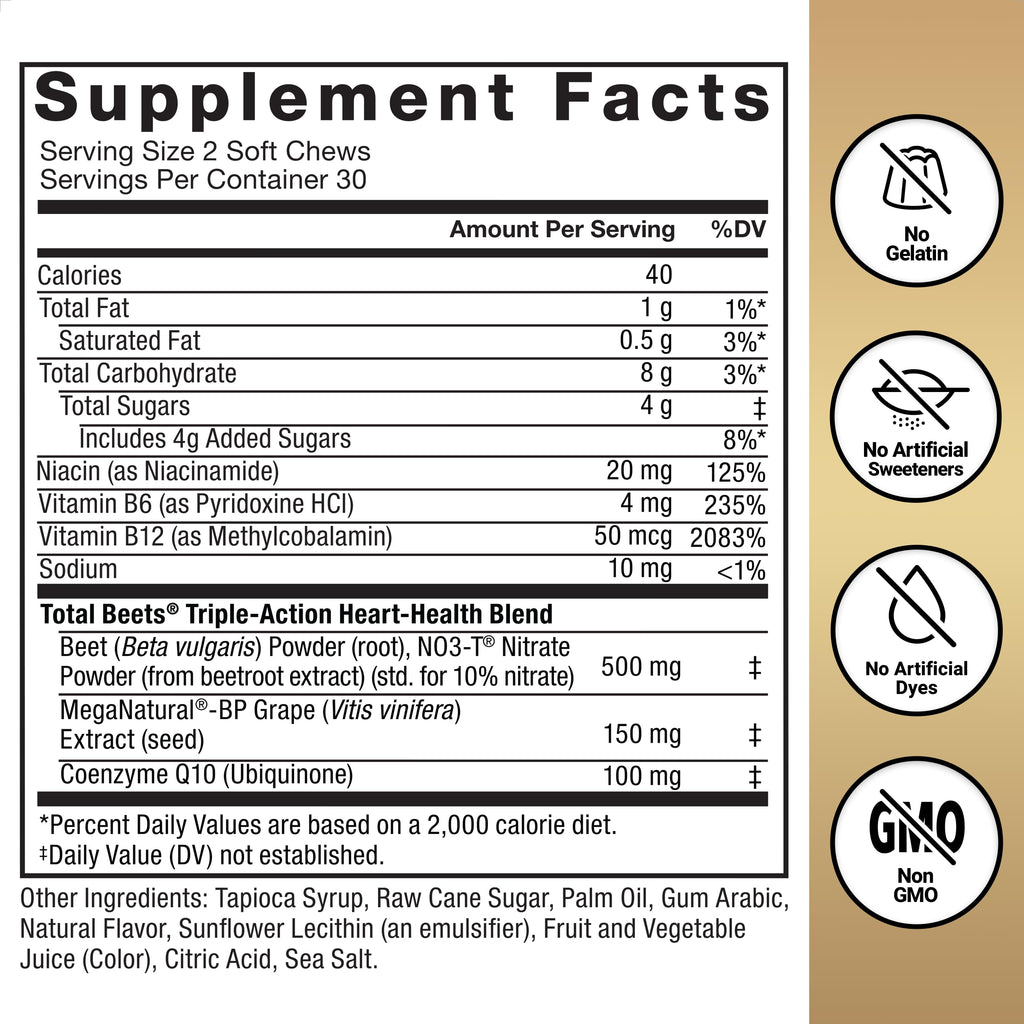 Total Beets Heart Health Blood Pressure Support Chews with CoQ10, 60 Soft X7178