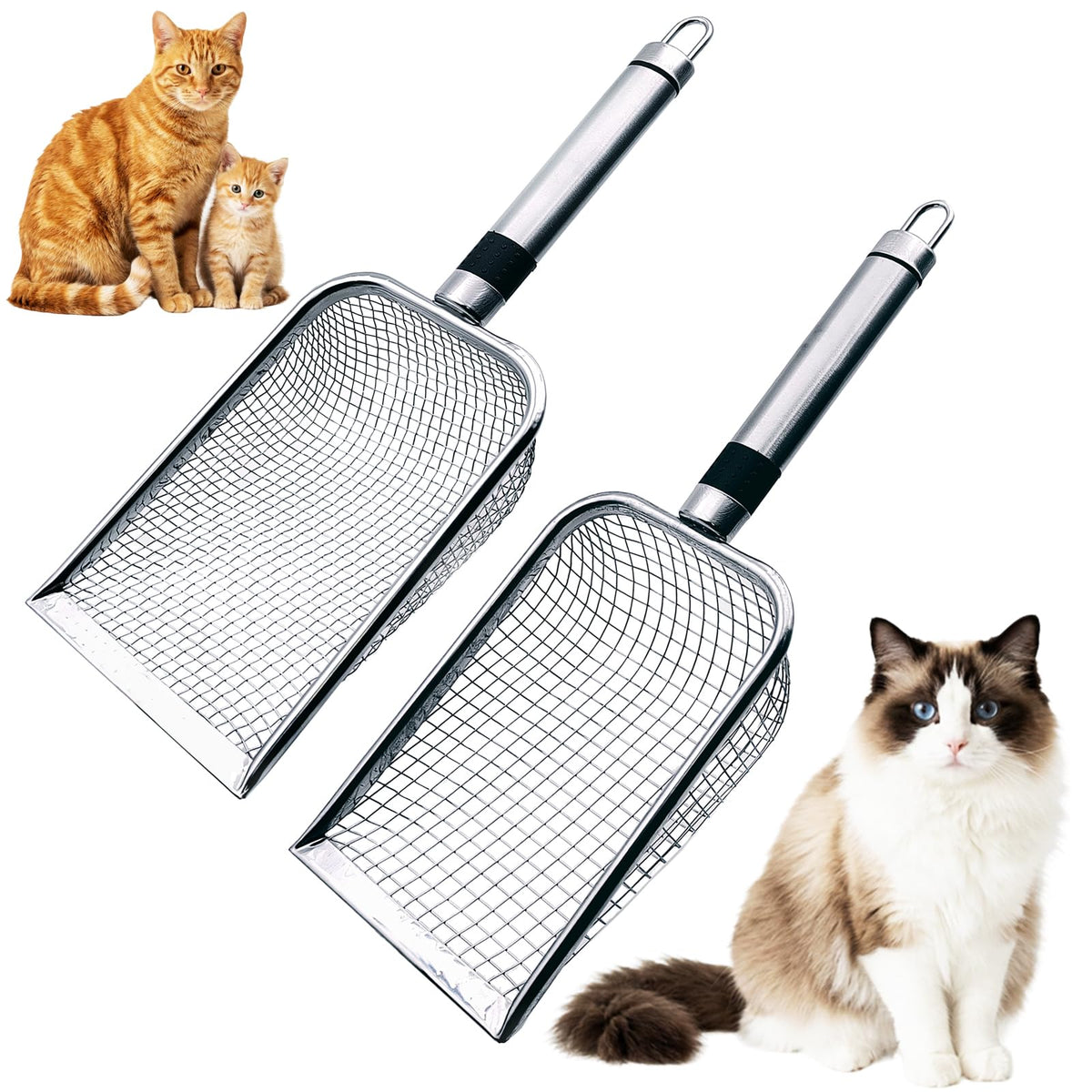 Cat Litter Scoop 2 Pack Stainless Steel Handle Mesh Sifter N424768