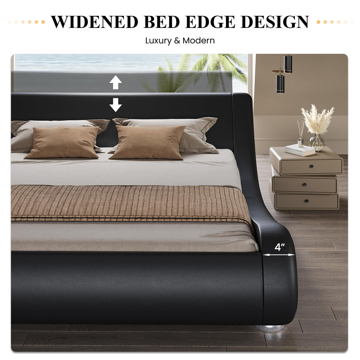 Queen Size Faux Leather Sleigh Bed Frame P9045
