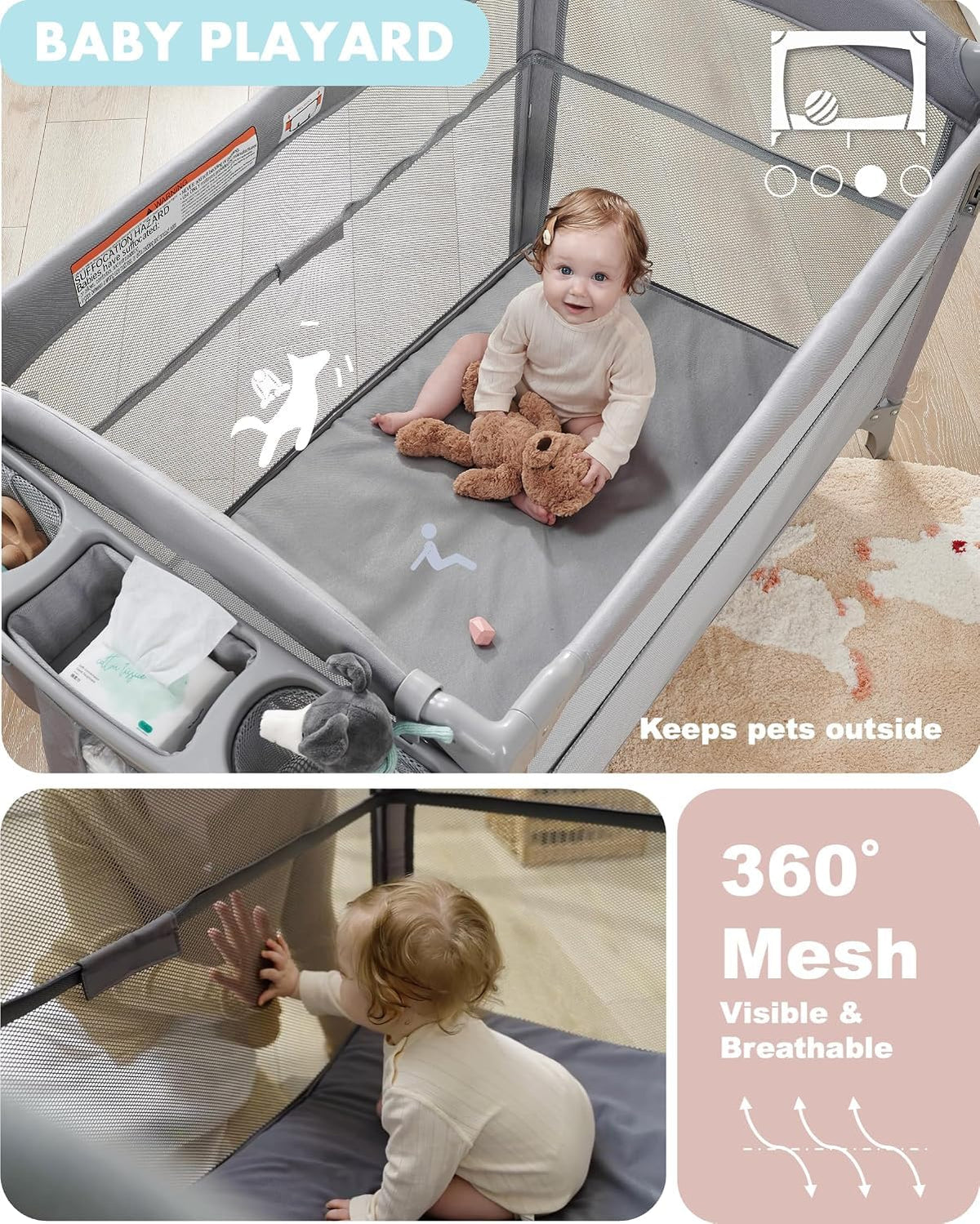 4-in-1 Baby Bassinet, Bedside Sleeper, Playard, Changing Table P96856