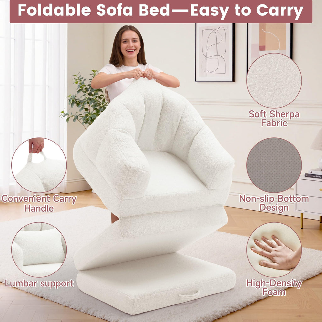 Beige 2 in 1 Convertible Sleeper Sofa Bed H45823