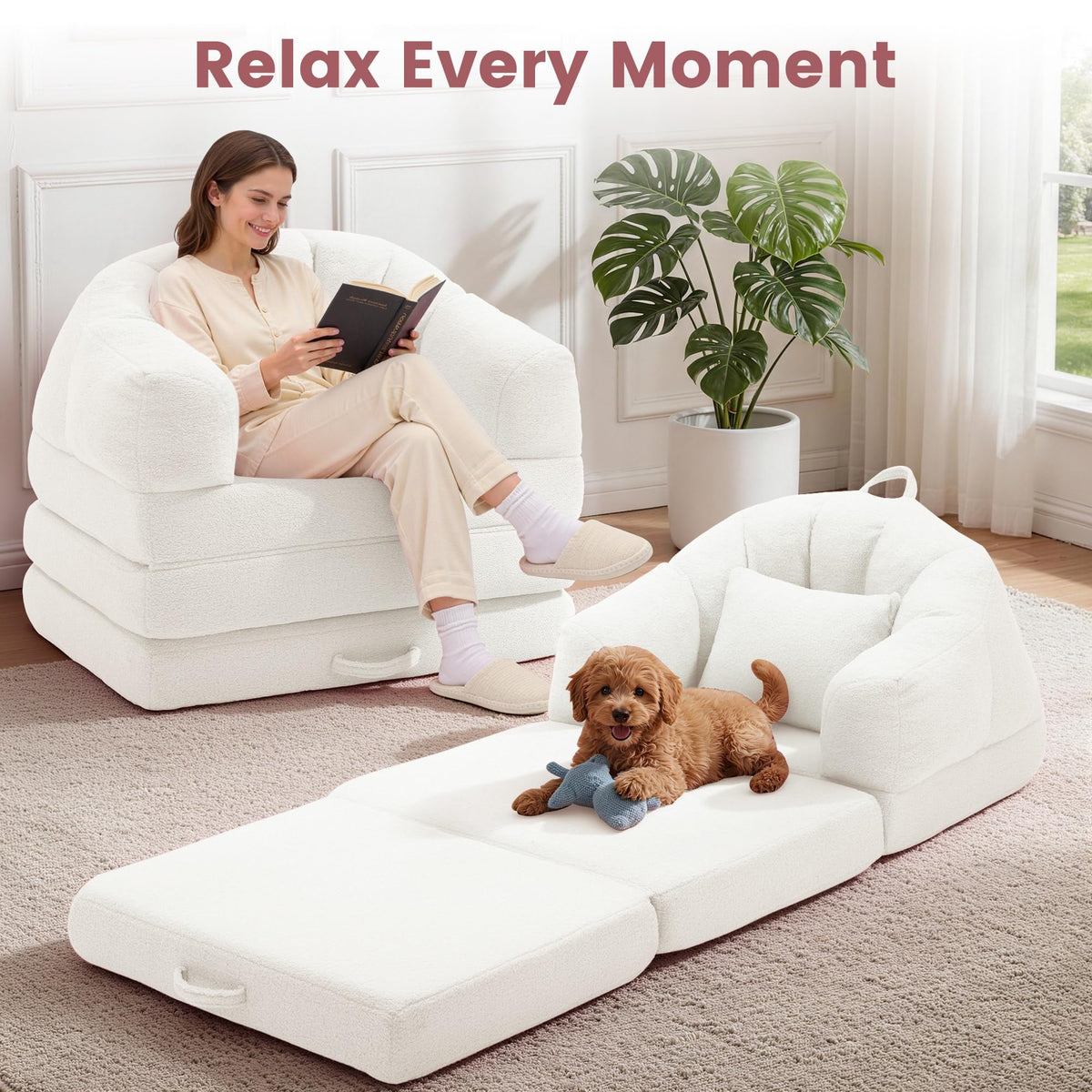 Beige 2 in 1 Convertible Sleeper Sofa Bed H45823