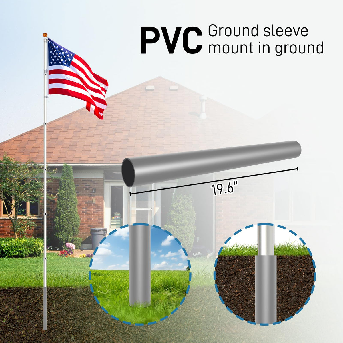 20FT Sectional Heavy Duty Aluminum Flag Pole Kit with 3x5 ft American Flag P341