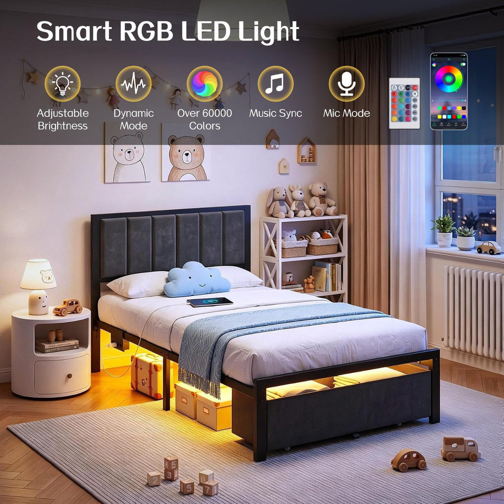 Twin Size Bed Frame with Drawer D69072