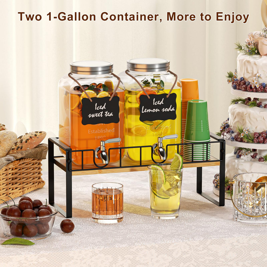 2 Pack 1 Gallon Glass Beverage Dispenser with Spigot and Ice Core P824738