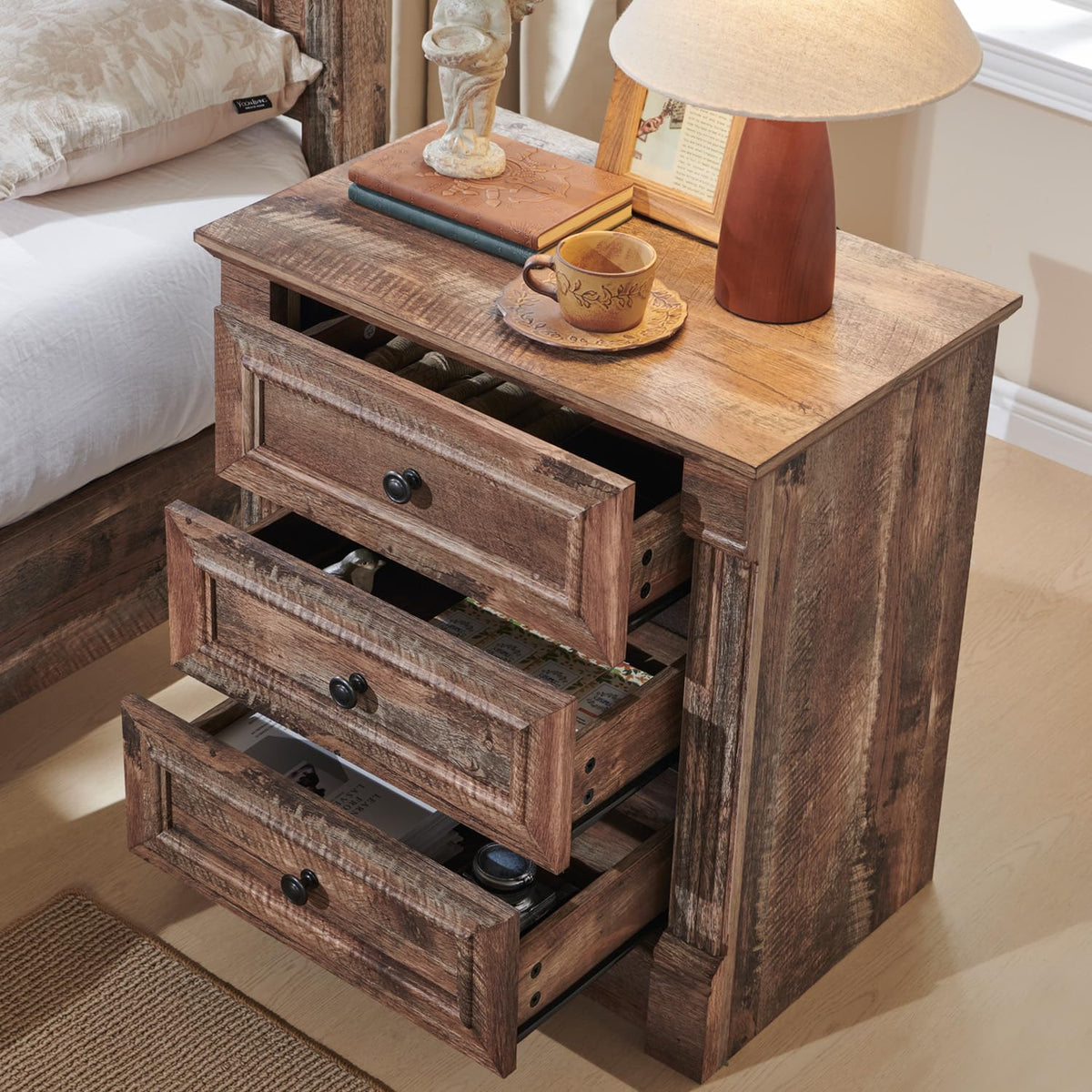 26" Tall 3 Drawer Light Brown Nightstand M5065