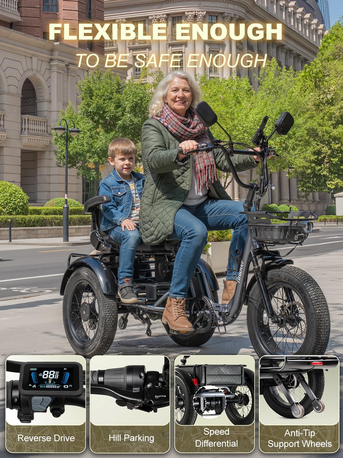 Folding Electric Tricycle for Adults 2 Seater 1000W 48V 15AH K54941