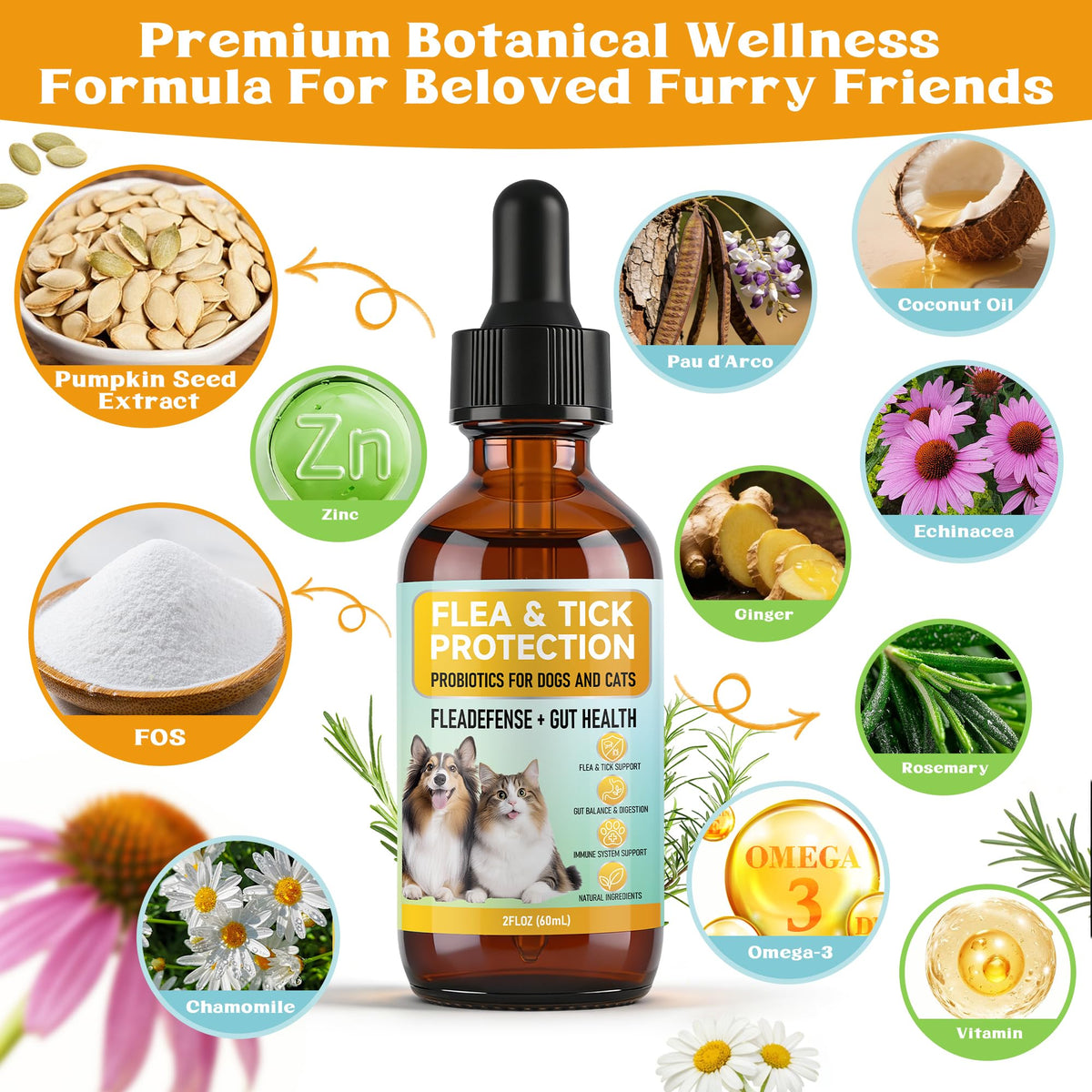 4-in-1 Natural Herbal Supplement Drops for Dogs & Cats W356