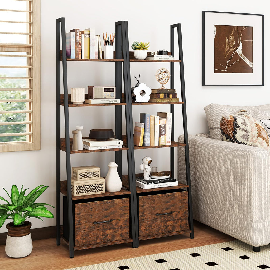 5-Tier Ladder Bookshelf Set of 2 Fabric Drawer Z24701