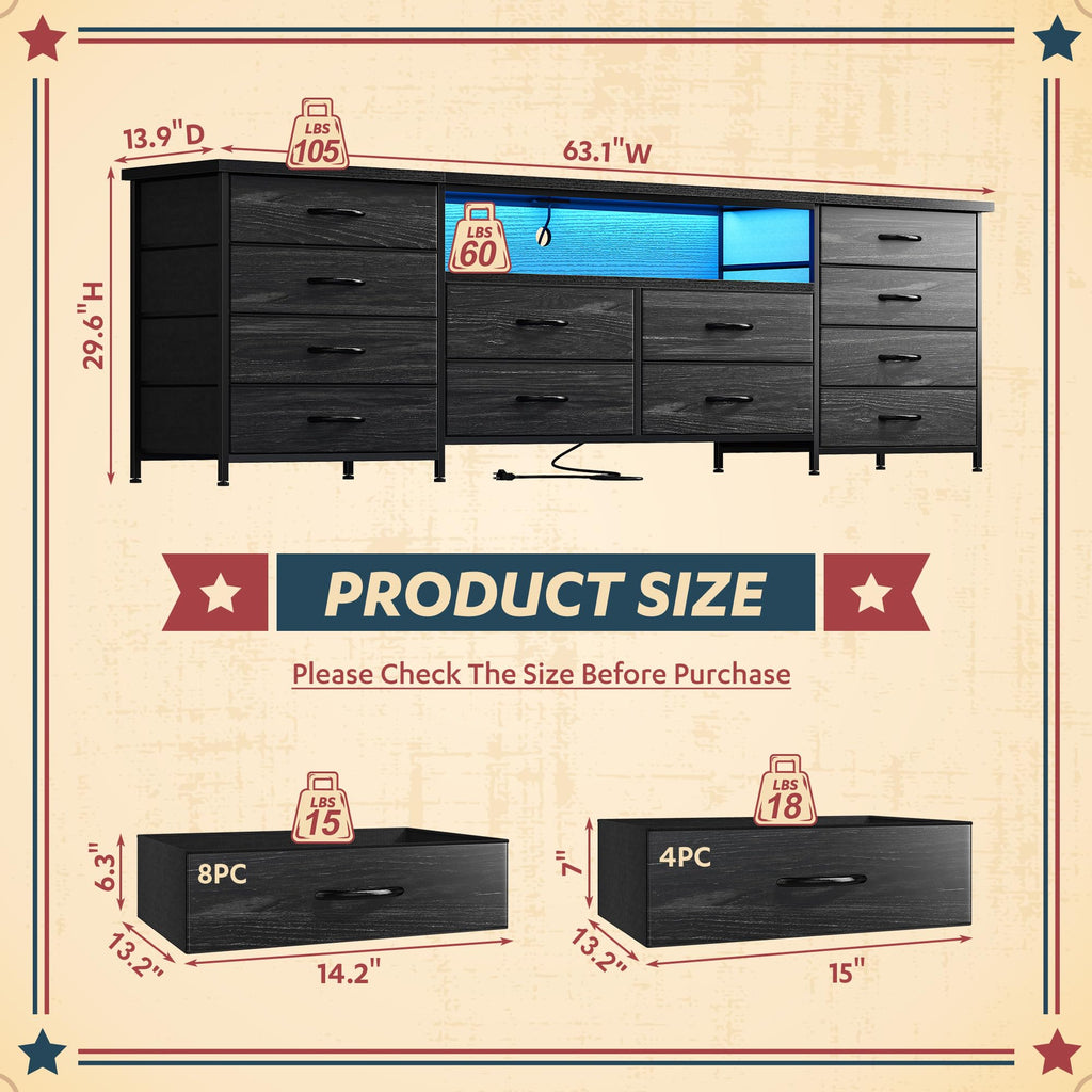 63" Dresser with 12 Fabric Drawers B468