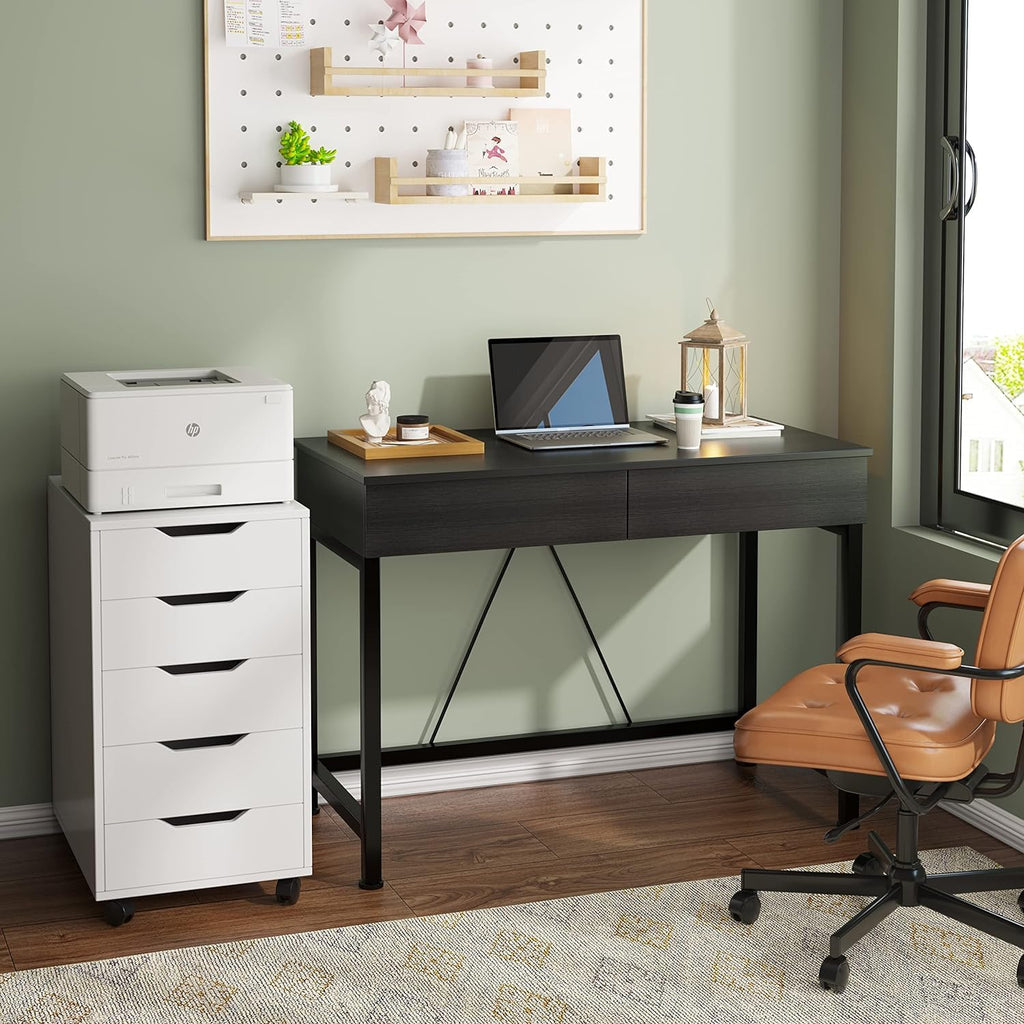 Black Wooden Computer Desk with Drawers L5570