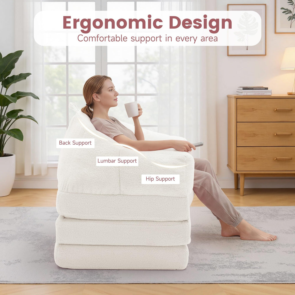Beige 2 in 1 Convertible Sleeper Sofa Bed H45823