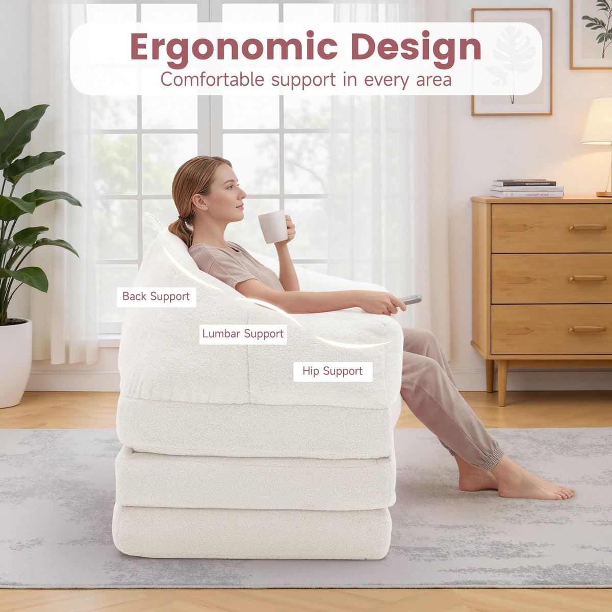 Beige 2 in 1 Convertible Sleeper Sofa Bed H45823