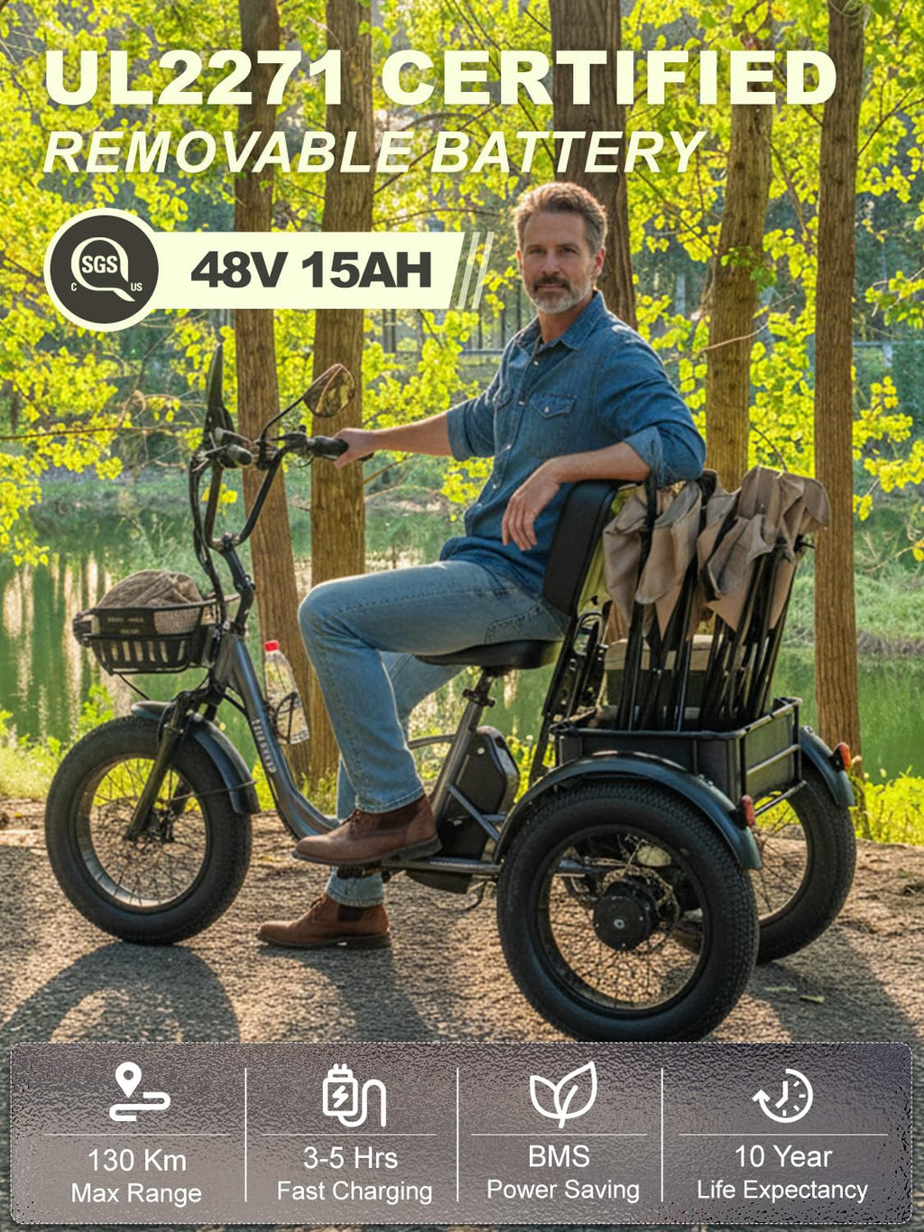 Folding Electric Tricycle for Adults 2 Seater 1000W 48V 15AH K54941