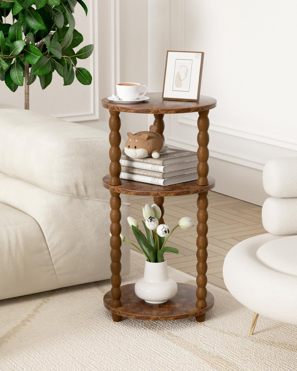 3 Tier Round Side Table with Spindle Wood Legs X92726