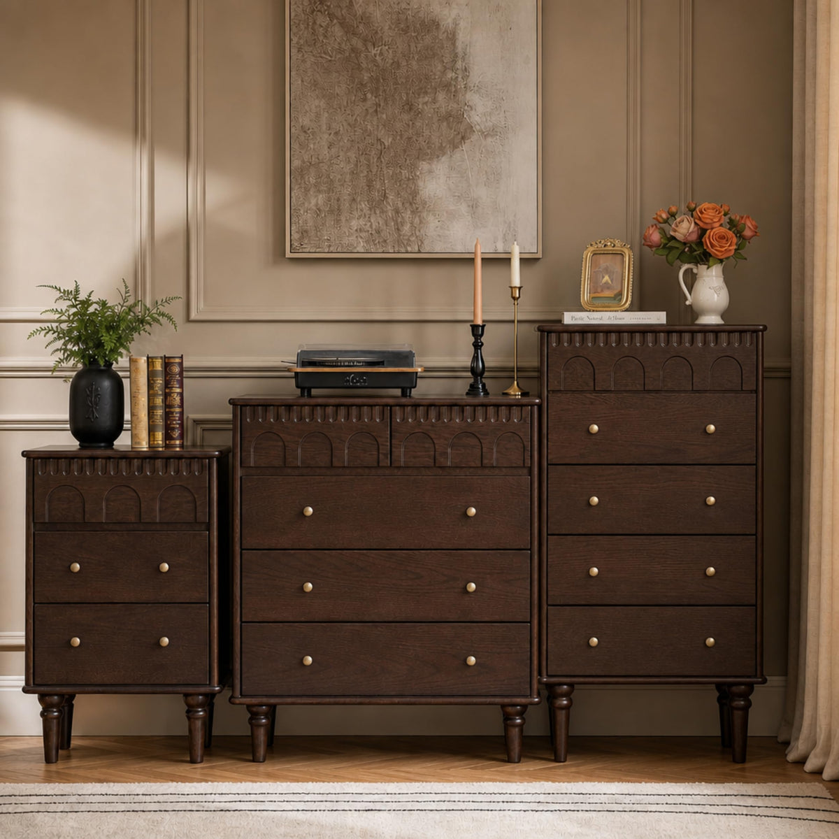 100% Solid Wood 5 Drawers Nightstand W75381