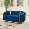 Blue and Gold Velvet Button Tufted Loveseat Sofa I467