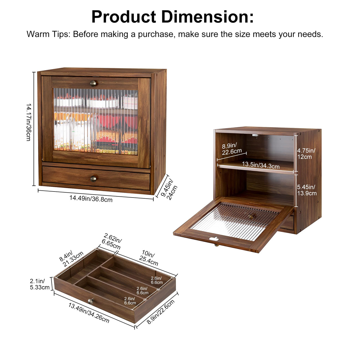 Wooden Bread Box with Drawer & Window P698736