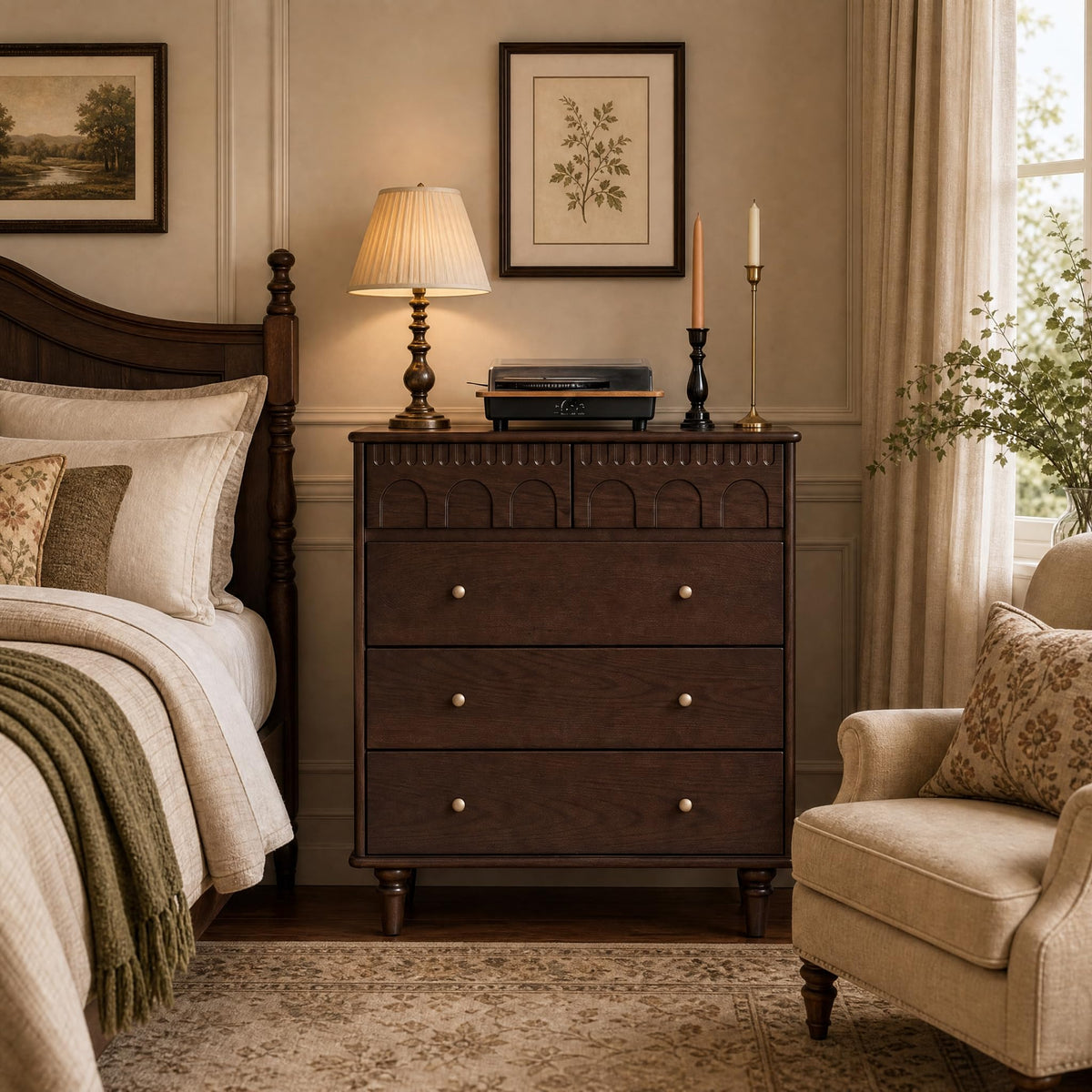 100% Solid Wood 5 Drawers Nightstand W75381