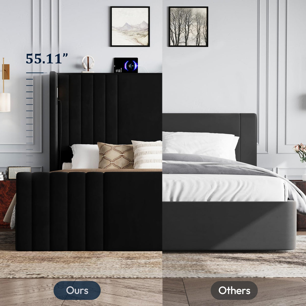 Queen Size Platform Bed Frame with Reading Lights Q18464