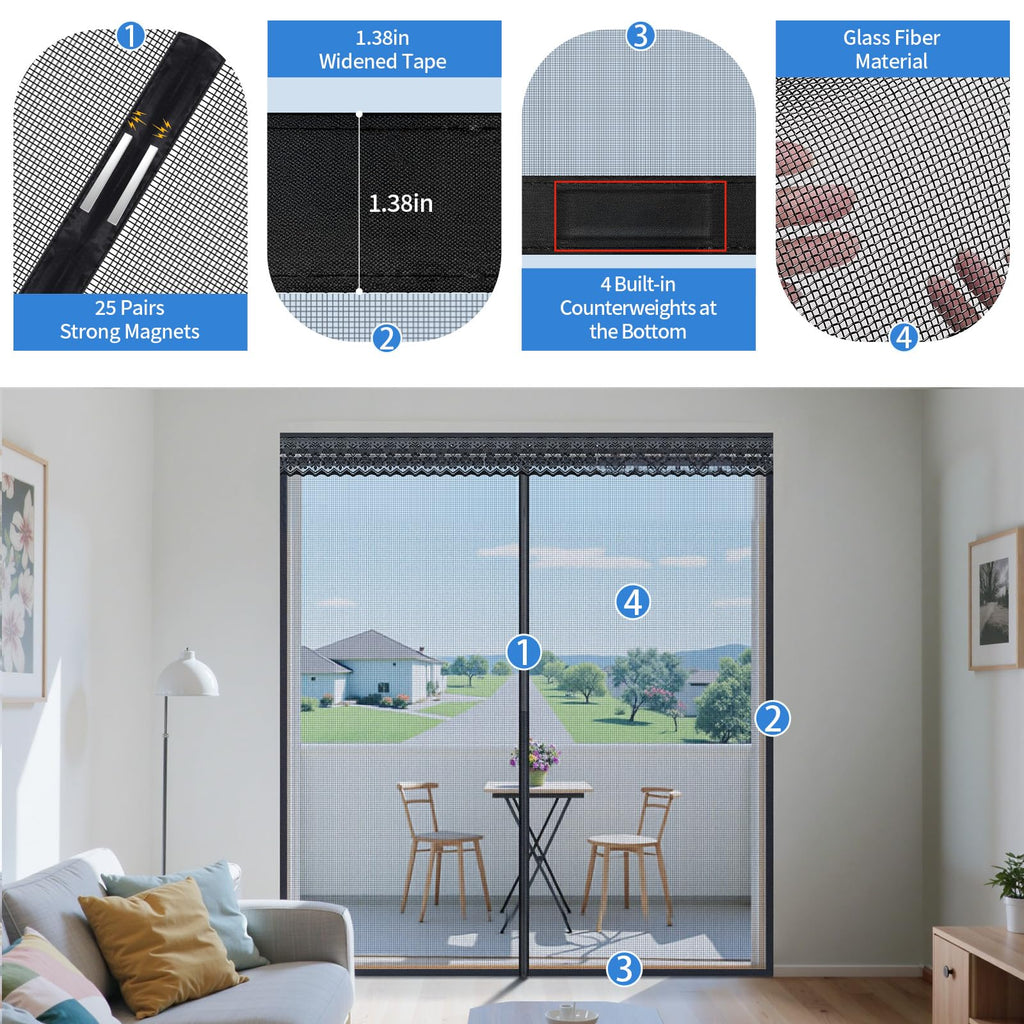 72x80 Inch Retractable Magnetic Screen Door P8821