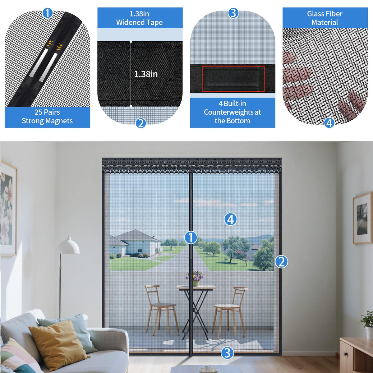 72x80 Inch Retractable Magnetic Screen Door P8821