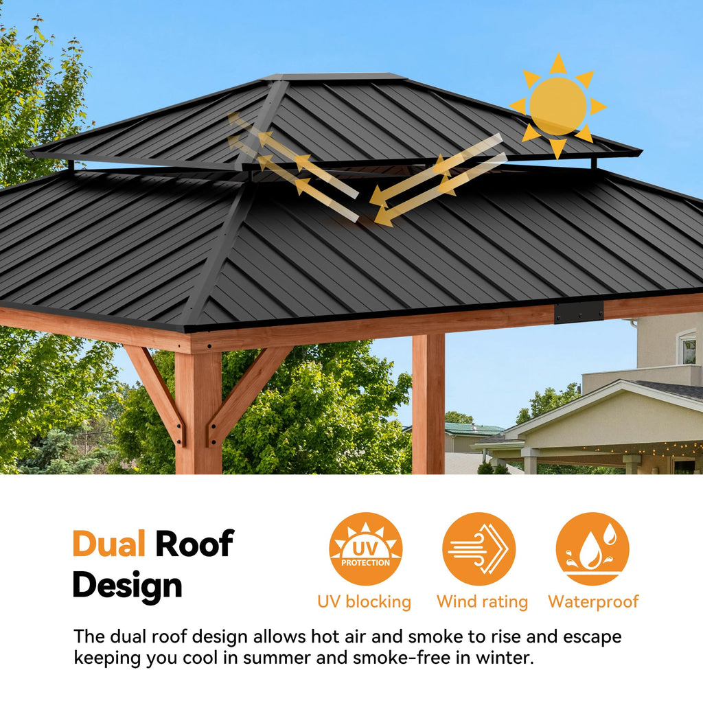 Wood Gazebo 13x15 with Galvanized Steel Roof B6724