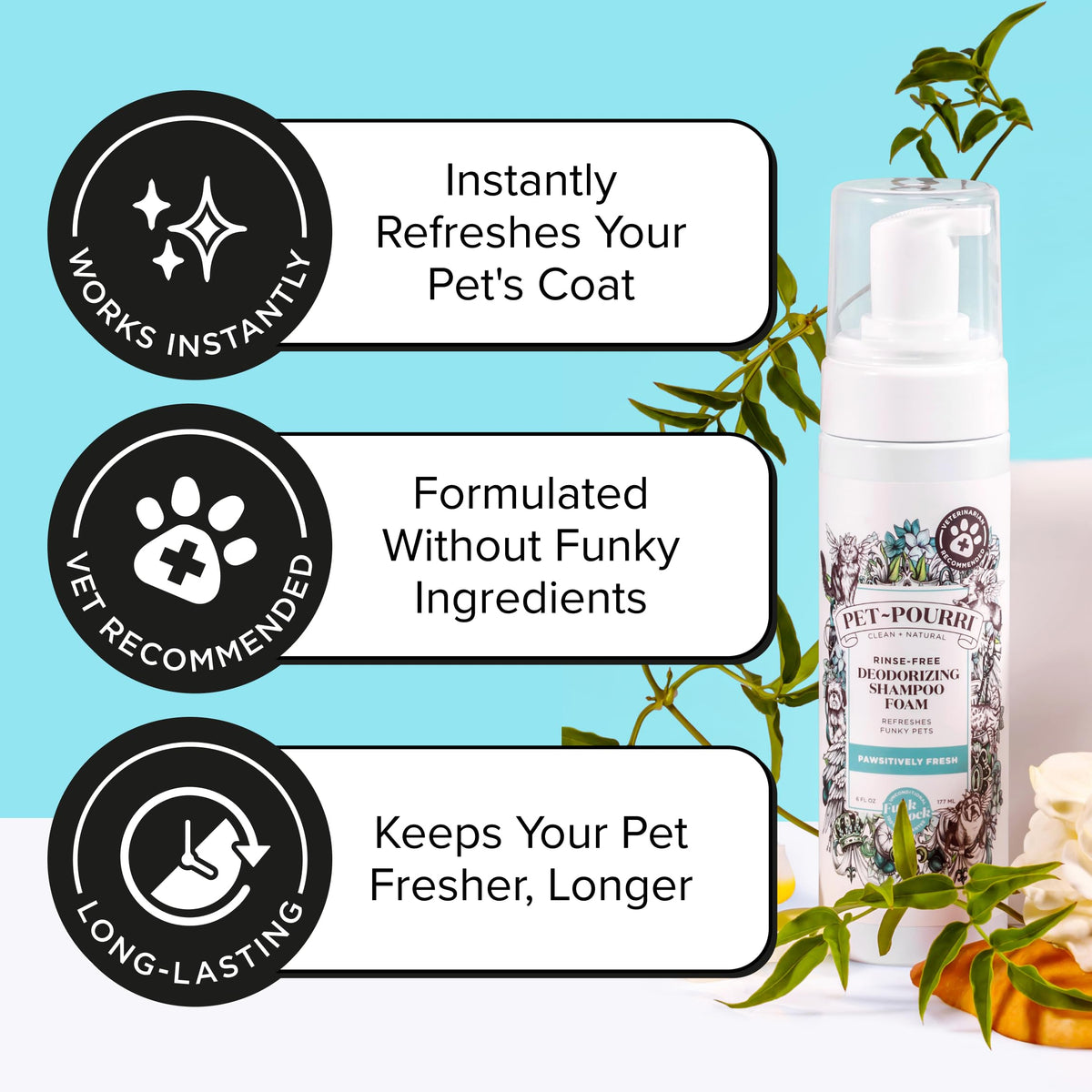 Rinse-Free Deodorizing Dry Shampoo for Dogs & Cats, 6 Fl Oz X102