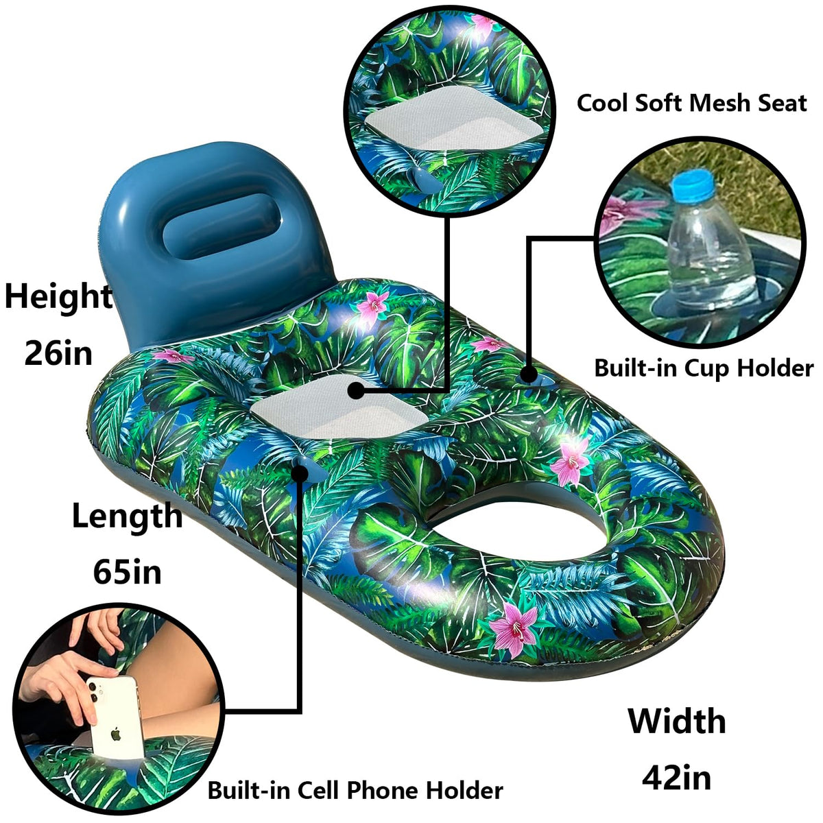 Inflatable Pool Float Chair with Cup Phone Holder G74556